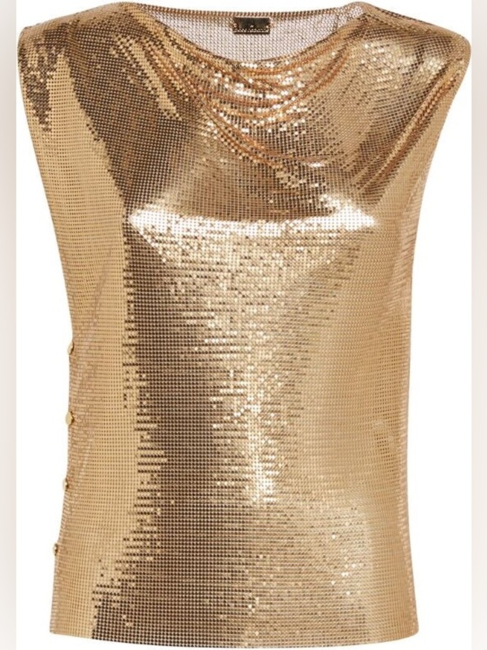 NWOT Paco Rabanne Gold Chainmail top with cowl neckline Size 34/ XS